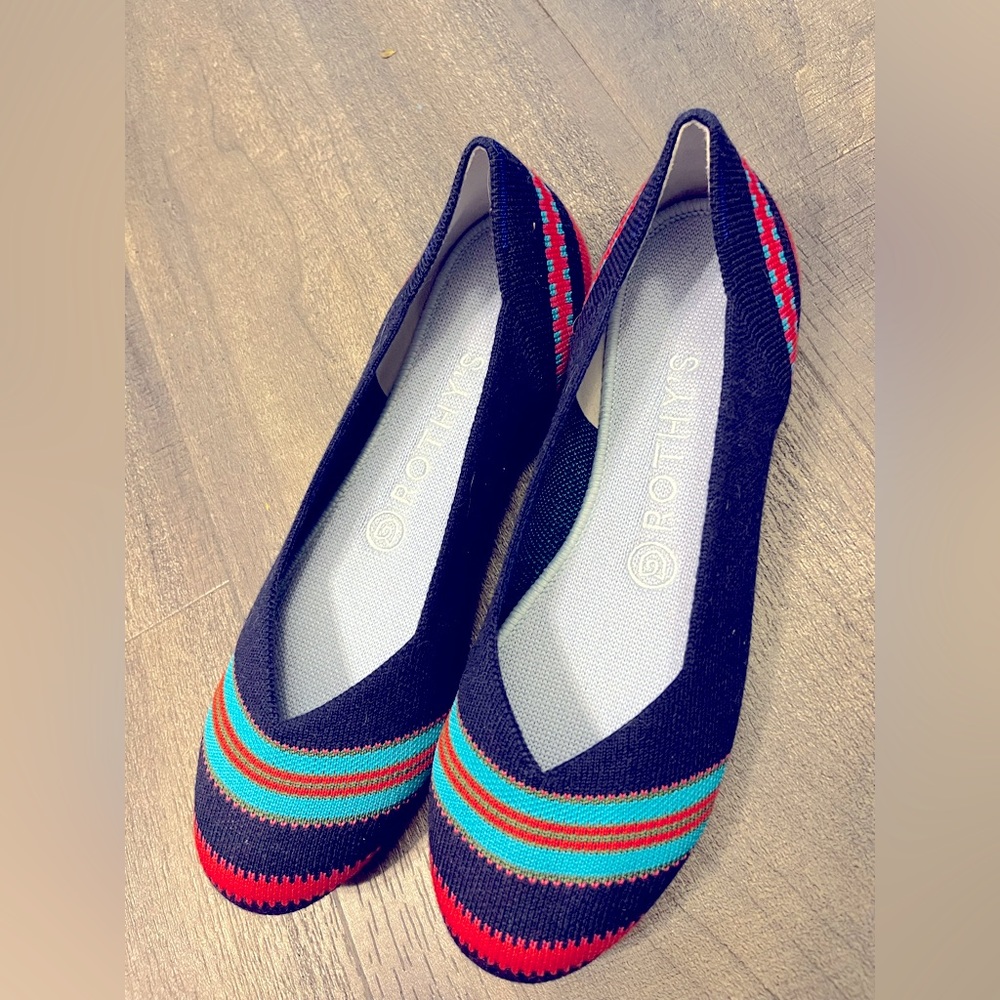 Rothy’s Navy Ribbon Merino Flat, brand new size 7.5.